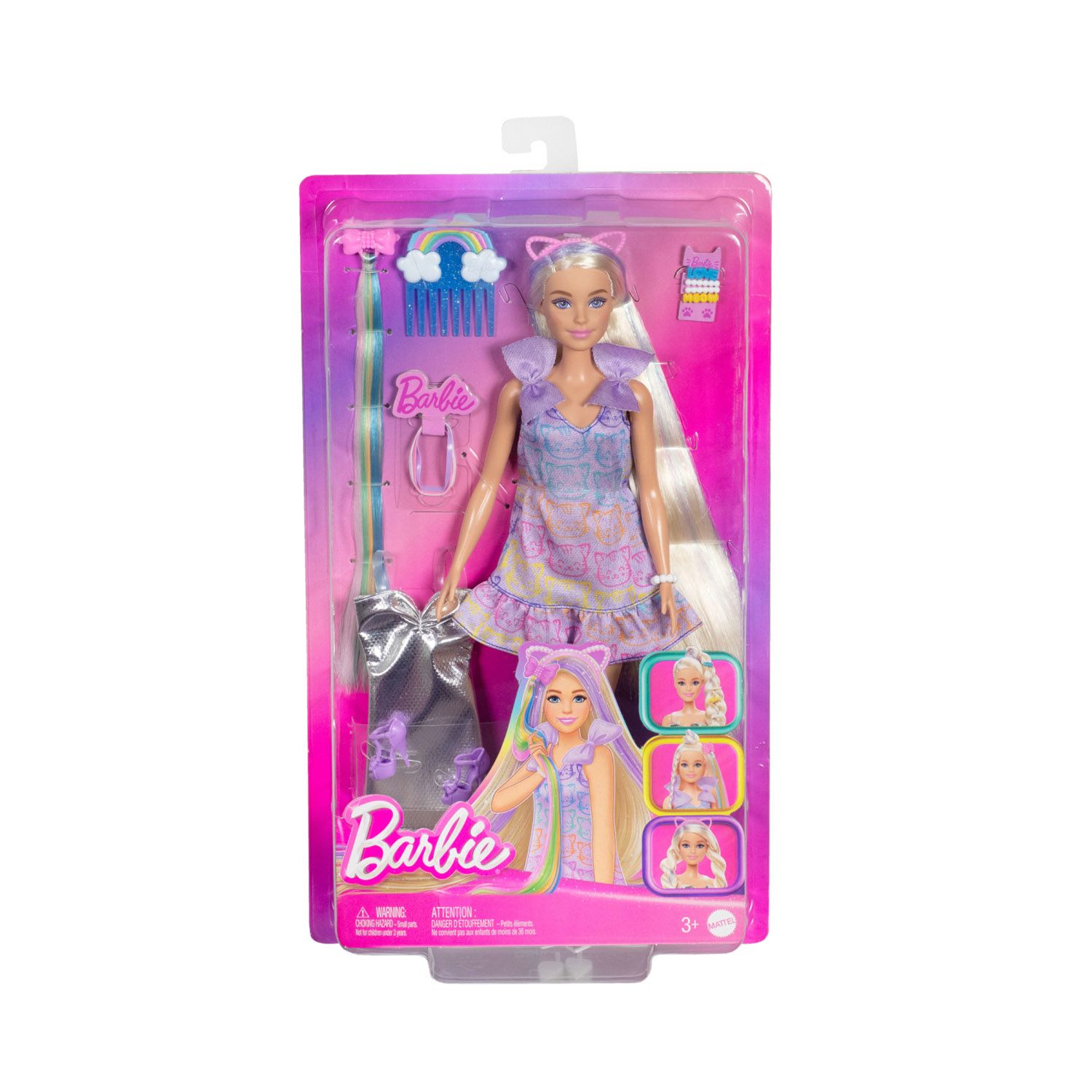 Barbie Fun & Fancy – Bambola con Capelli Lunghissimi e Extension, Abito Argento Metallizzato - Barbie