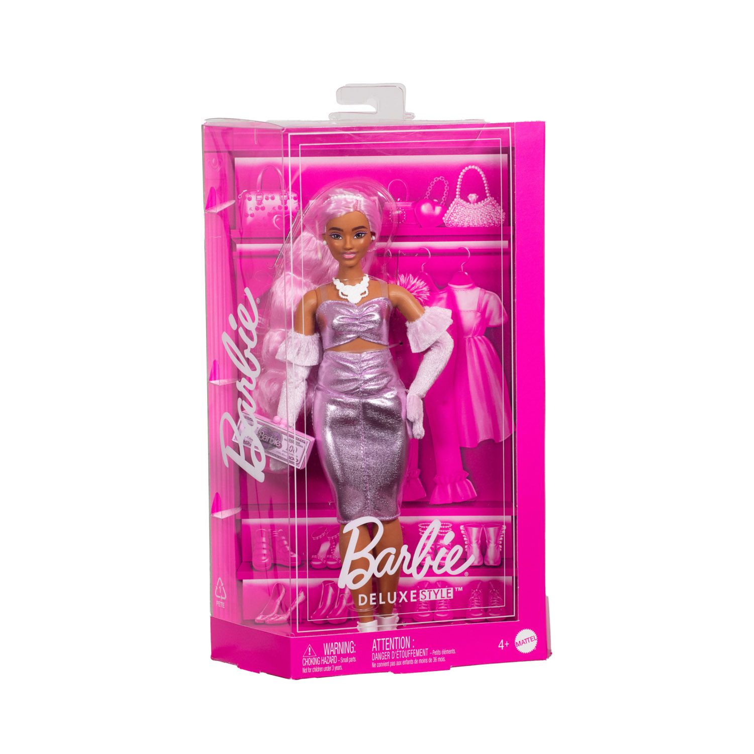Barbie Deluxe Style Rosa – Bambola con Capelli Rosa, Abito Lucido Barbiecore e Accessori - Barbie