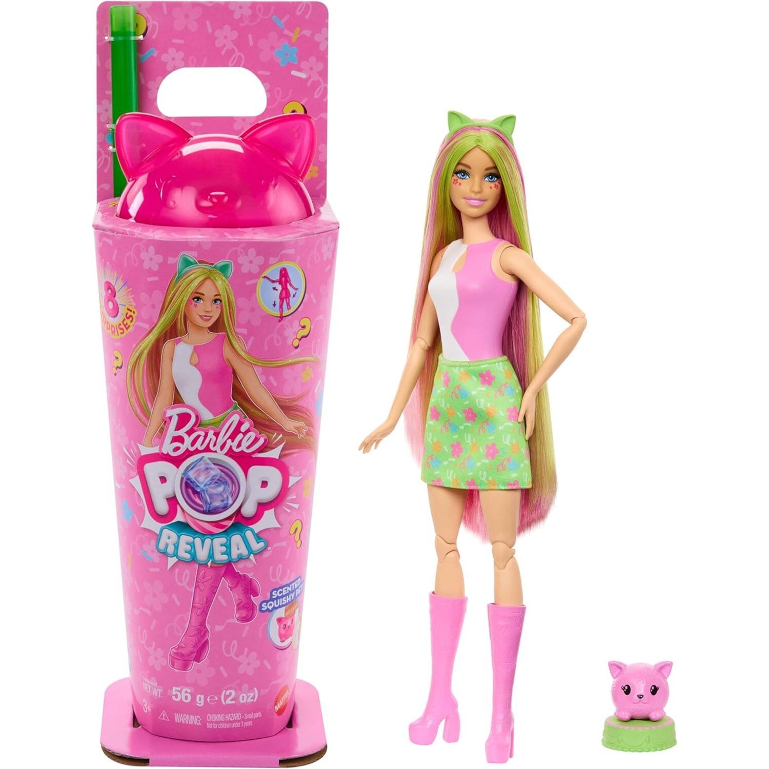 Barbie Pop Reveal Frullati – Bambola con Cerchietto, Cucciolo e 8 Sorprese a Tema Smoothie - Barbie