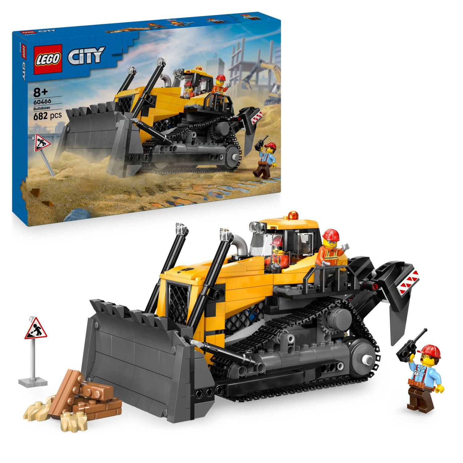 LEGO City 60466 Bulldozer giallo: veicolo cantiere, 3 minifigure - LEGO