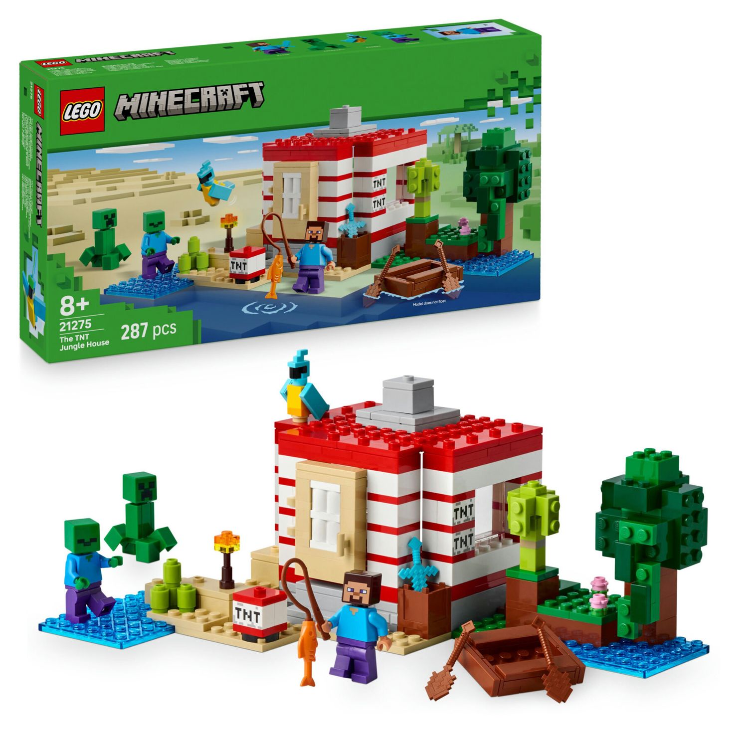 LEGO Minecraft 21275 Casa giungla esplosiva: tnt, barca, 3 personaggi - LEGO, Minecraft