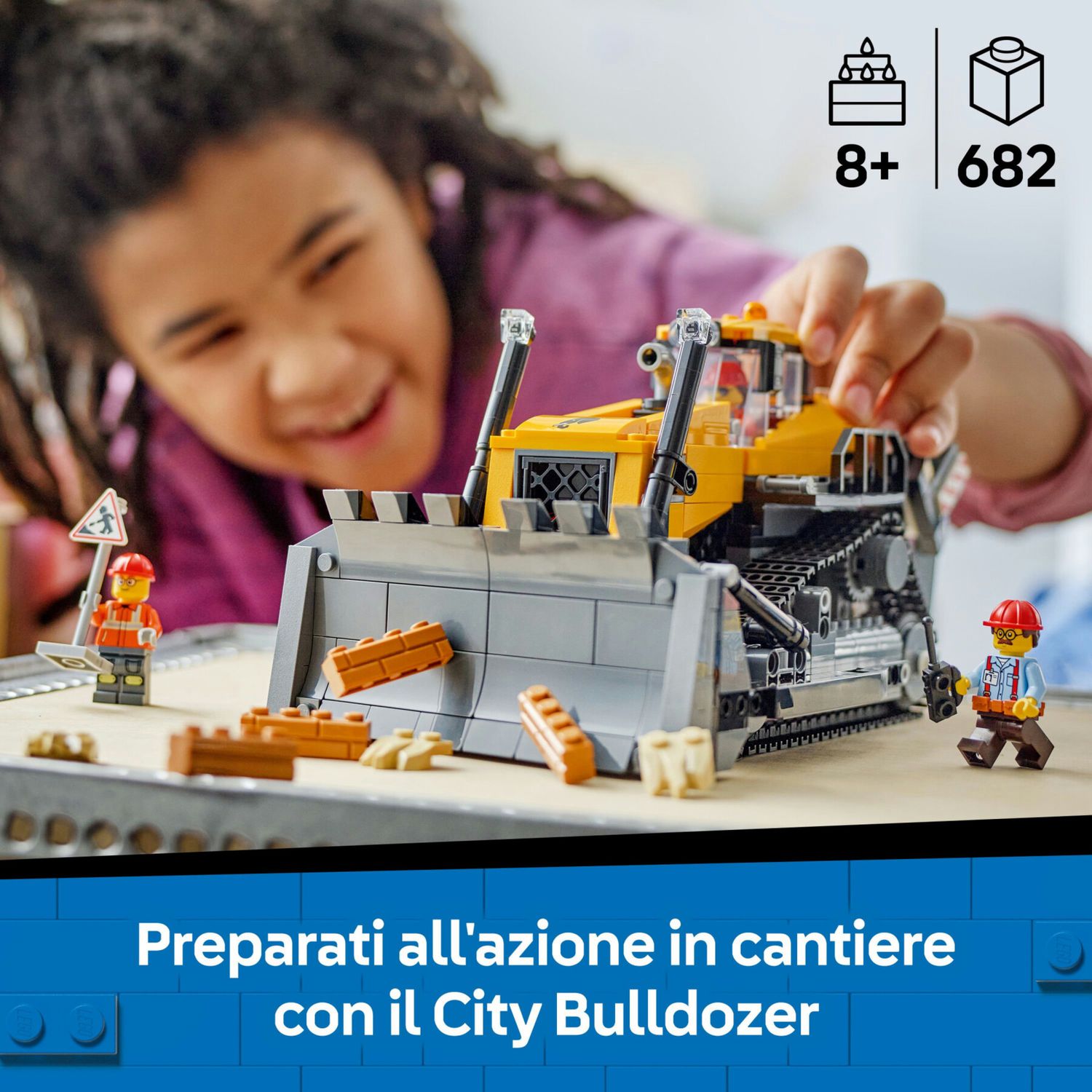 LEGO City 60466 Bulldozer giallo: veicolo cantiere, 3 minifigure - LEGO