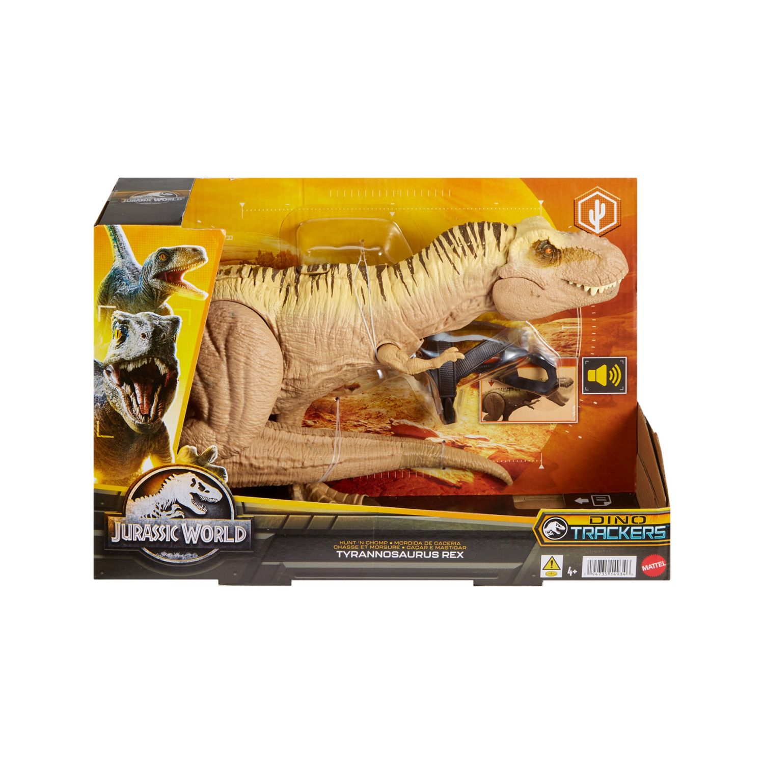 Jurassic World T-Rex Caccia e Divora, Action Figure con Suoni e Doppio Morso, Mattel - Jurassic World