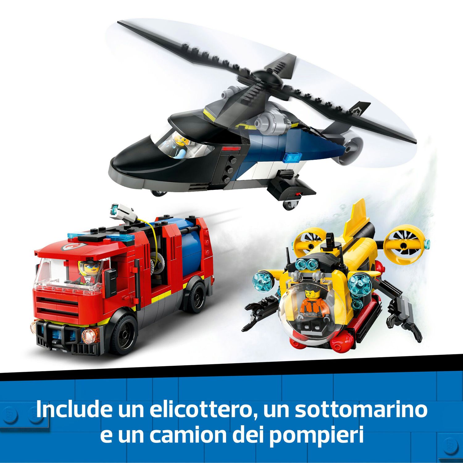 LEGO City 60462 3 in 1 Elicottero, Autopompa e Sottomarino - LEGO