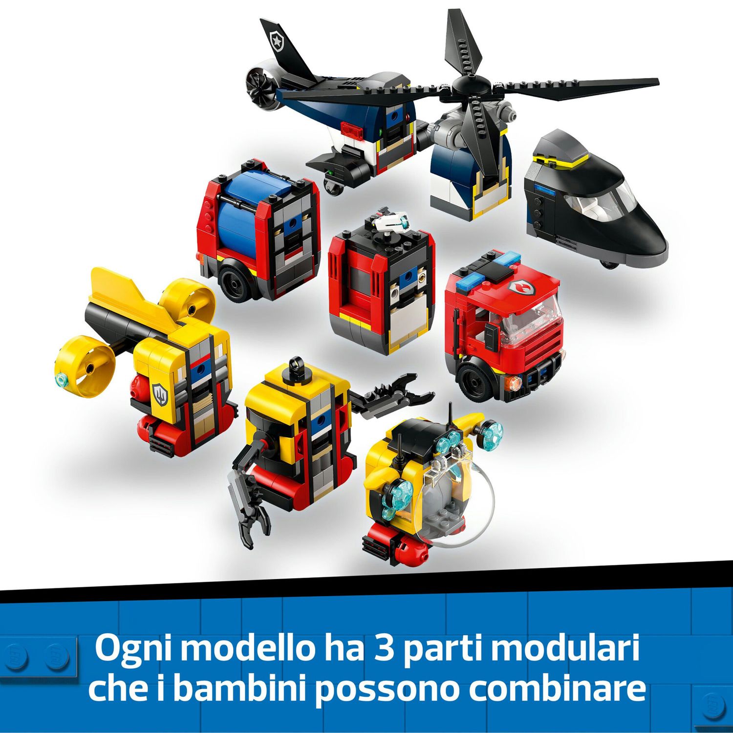 LEGO City 60462 3 in 1 Elicottero, Autopompa e Sottomarino - LEGO