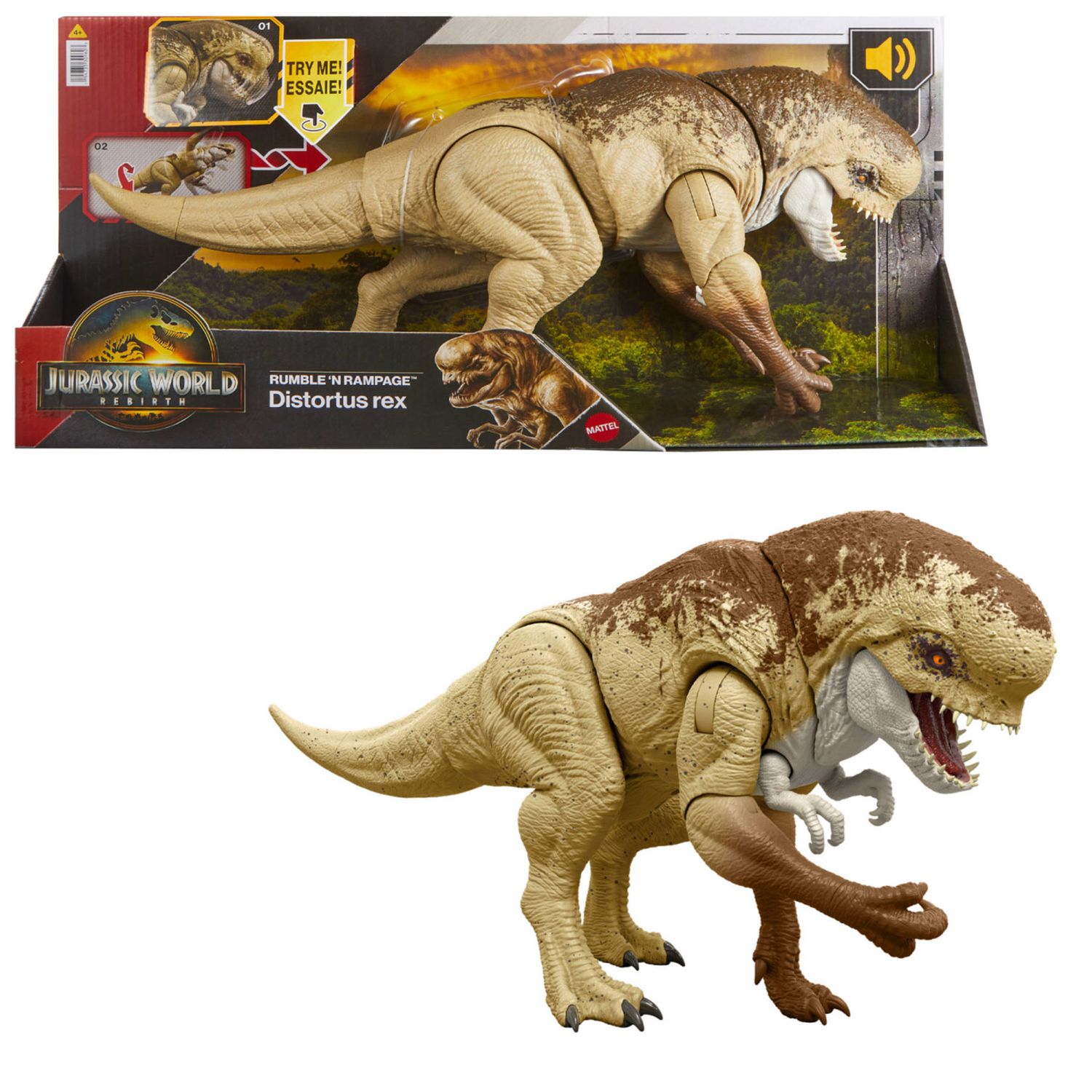 Jurassic World Distortus Rex, Dinosauro con Ruggito e Attacchi Fedele al Film, Mattel - Jurassic World