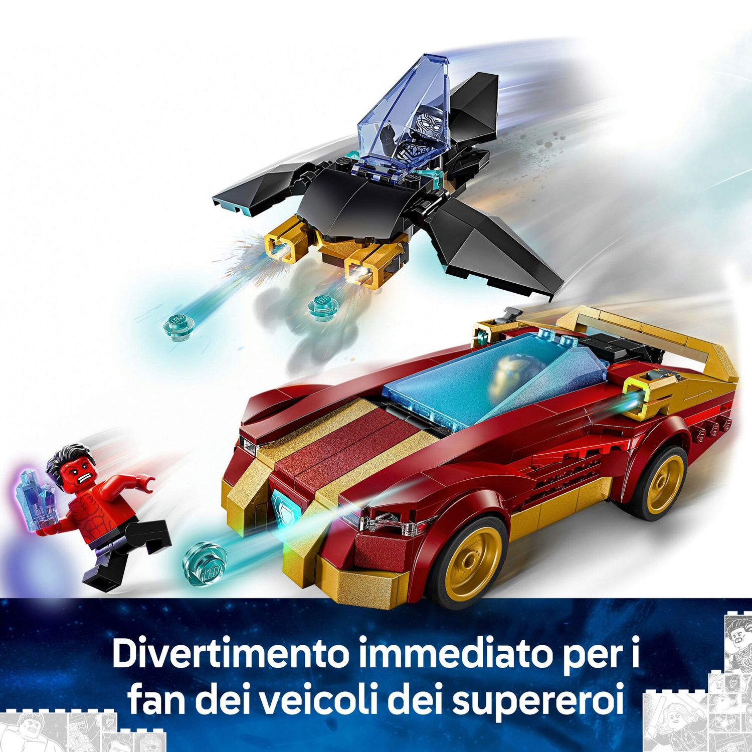 LEGO Marvel 76310 Auto di Iron Man Car e Black Panther Contro Hulk Rosso - LEGO, Marvel