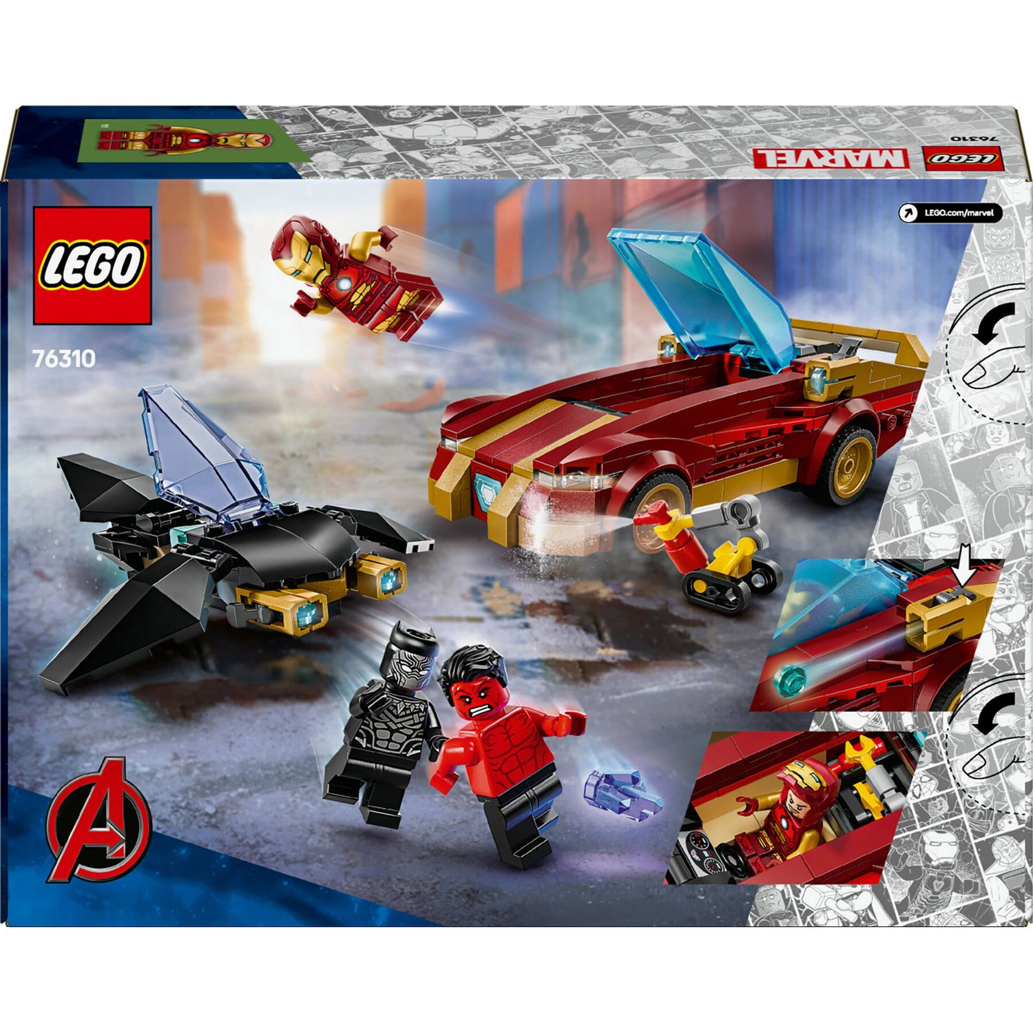 LEGO Marvel 76310 Auto di Iron Man Car e Black Panther Contro Hulk Rosso - LEGO, Marvel