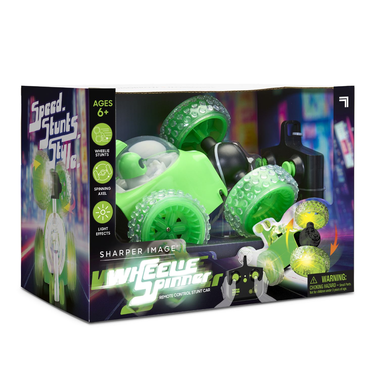 Auto acrobatica RC Wheelie Spinner, con LED Luminosi - Sharper Image