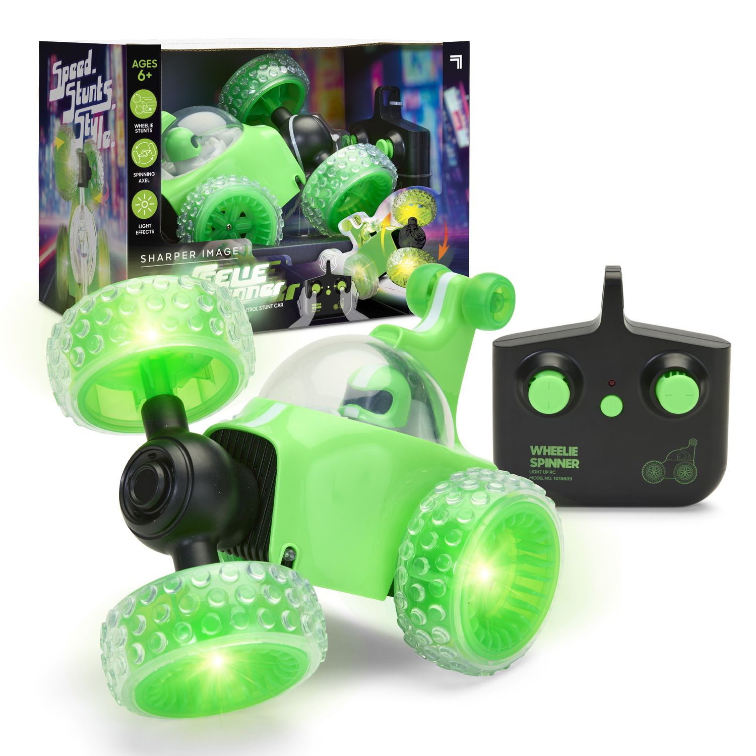 Auto acrobatica RC Wheelie Spinner, con LED Luminosi - Sharper Image