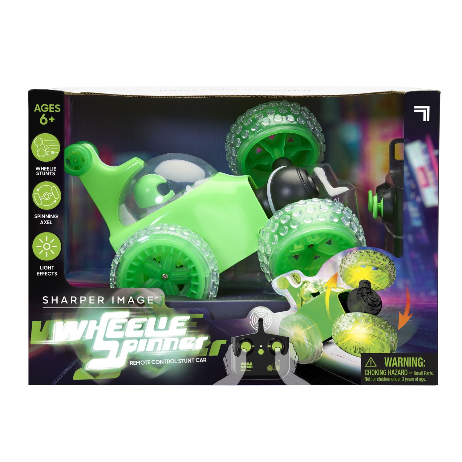 Auto acrobatica RC Wheelie Spinner, con LED Luminosi - Sharper Image