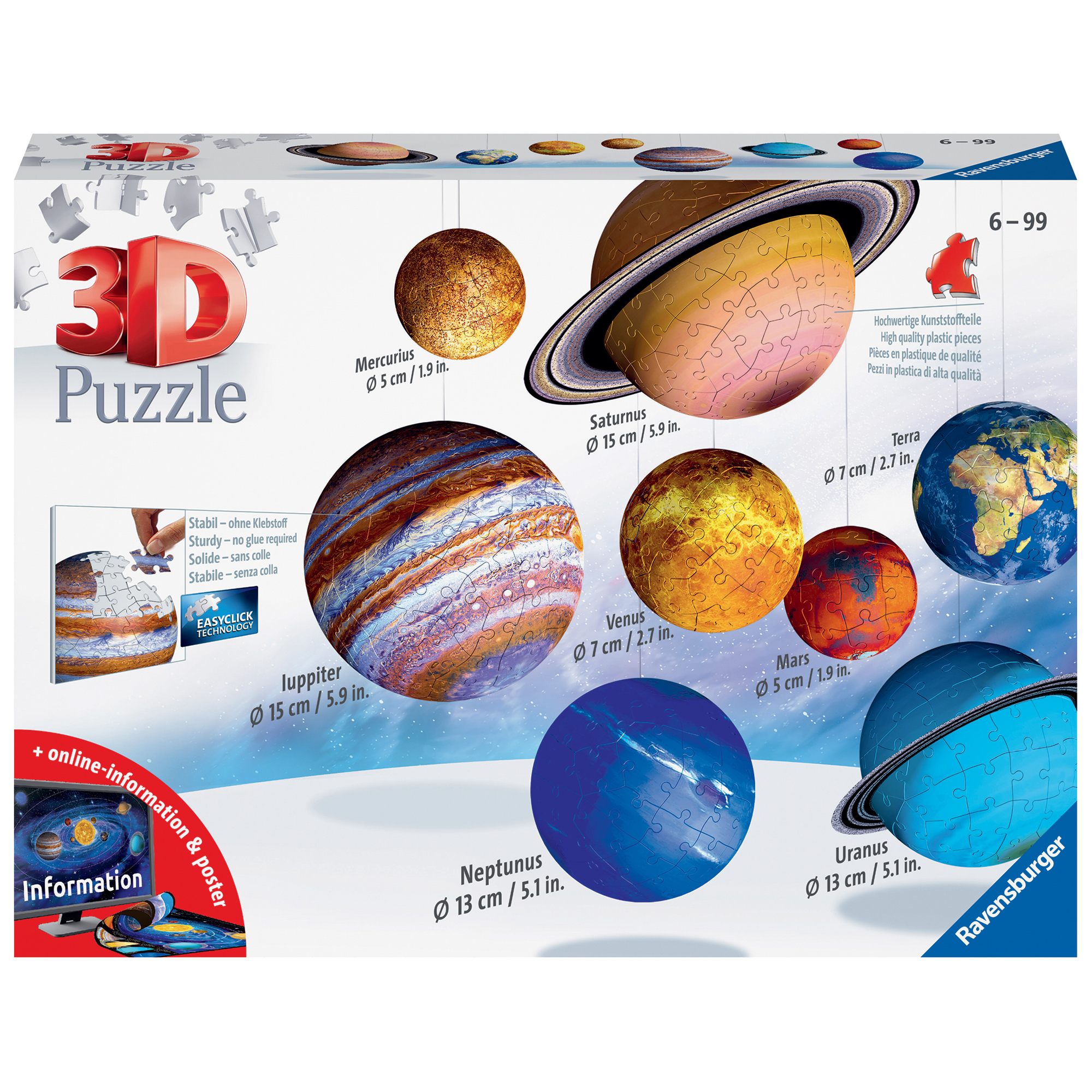 Ravensburger 3d puzzle il sistema planetario,522 pezzi - Ravensburger