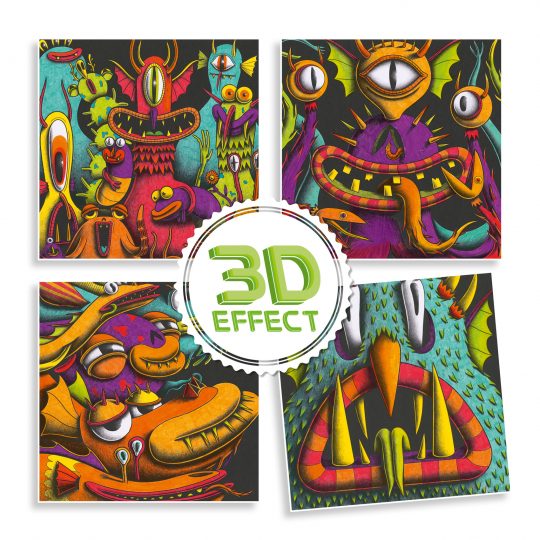 Kit per colorare con 4 illustrazioni 3D Funny Freaks - Djeco