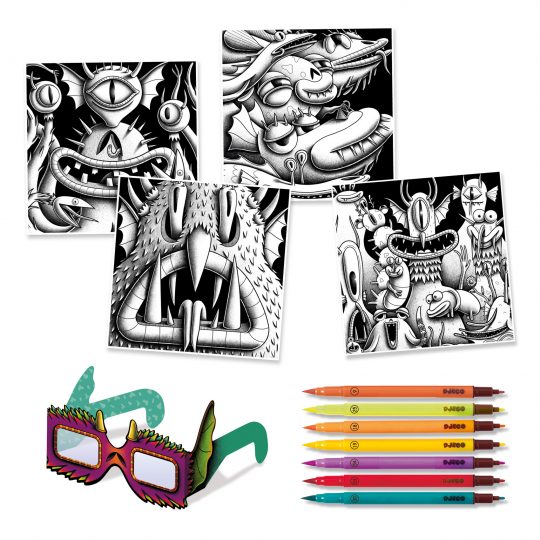 Kit per colorare con 4 illustrazioni 3D Funny Freaks - Djeco