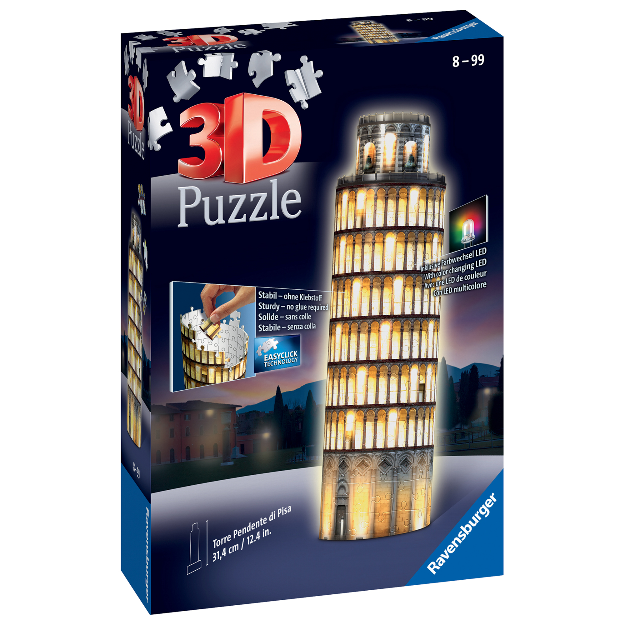Puzzle 3D Torre di Pisa Building Night Edition con LED, 216 pezzi - Ravensburger