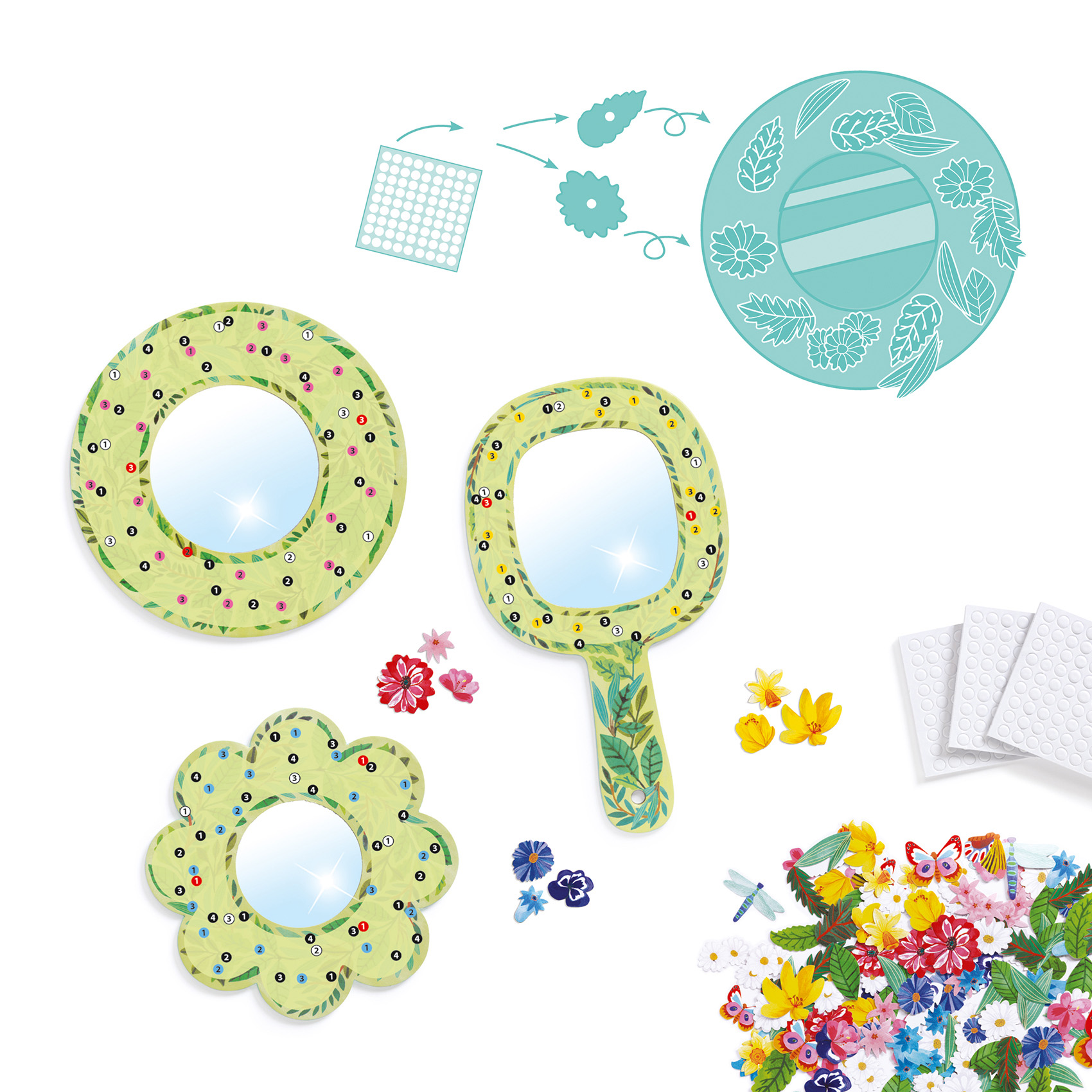 Kit artistico con 3 diversi specchi da decorare Pretty flowers - Djeco