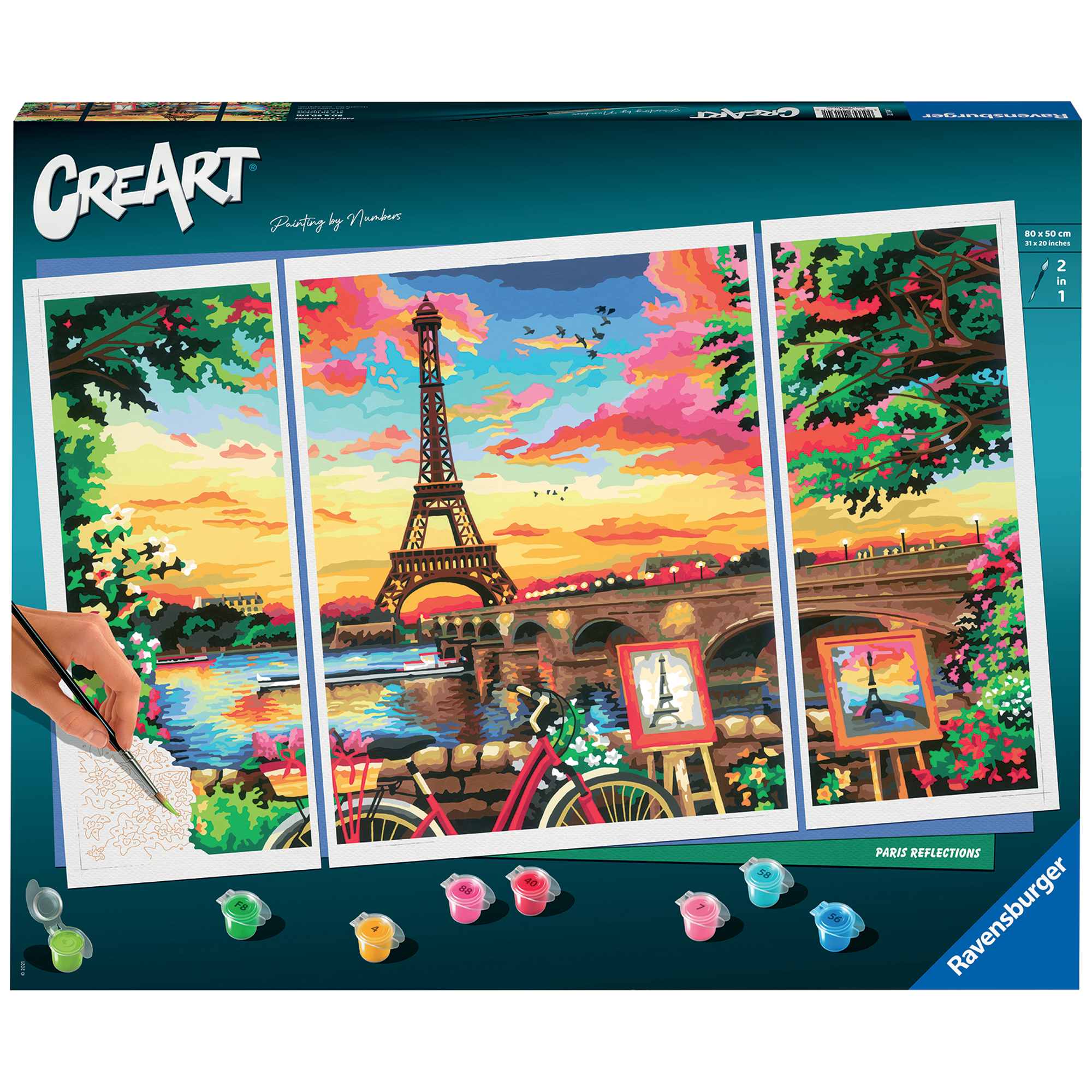 Creart Paris Reflections, Serie Premium trittico, Kit per dipingere con i numeri - Creart