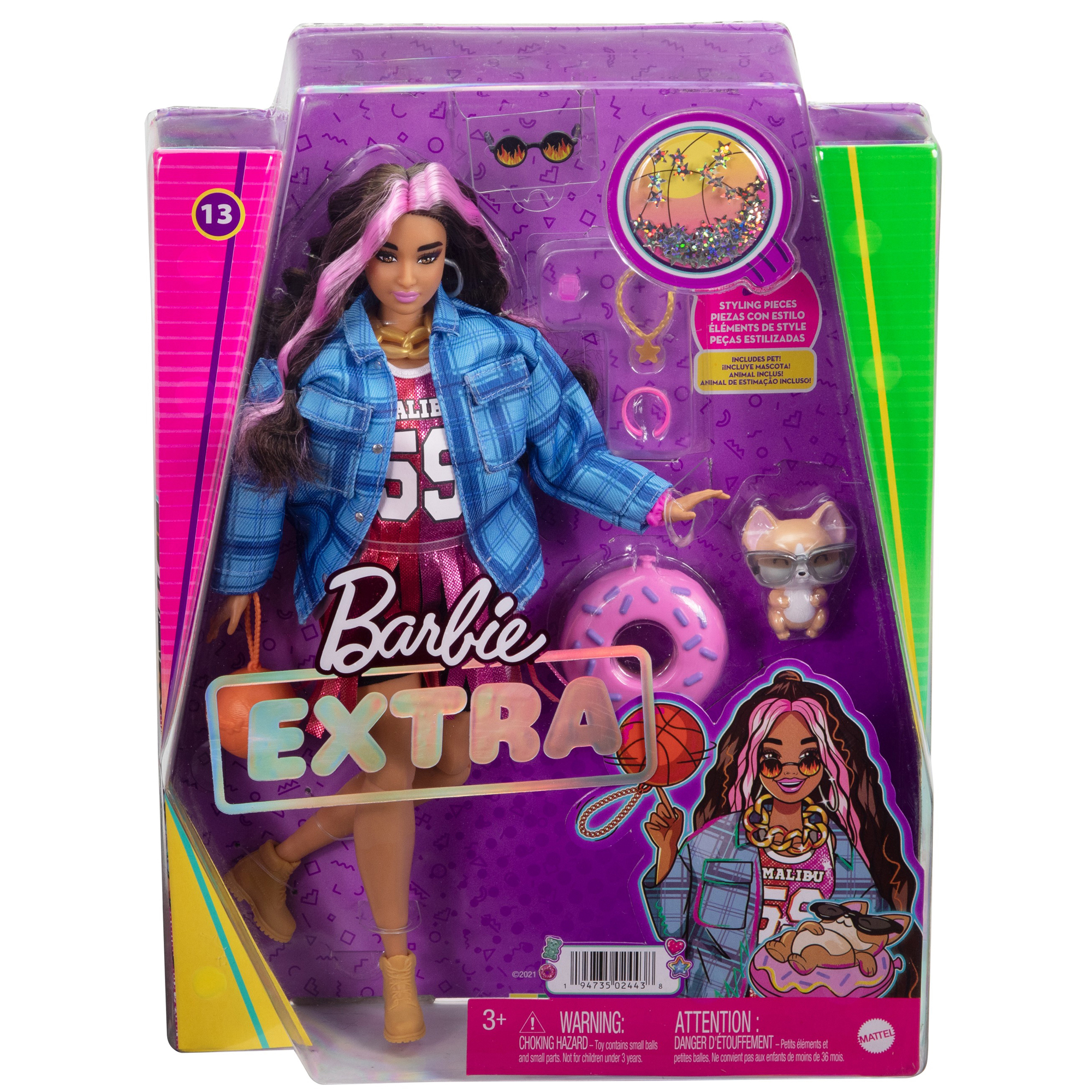 Barbie Extra Snodata con Lunghissimi Capelli Ondulati con Ciocche Rosa in  Vendita Online