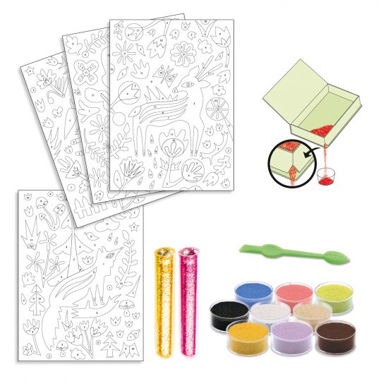 Kit creativo con 4 disegni con sabbia colorata Woodland - Djeco