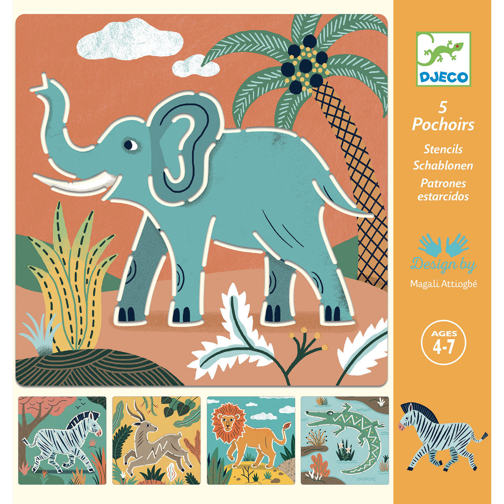 Kit artistico con 5 stencil Wild animals - Djeco