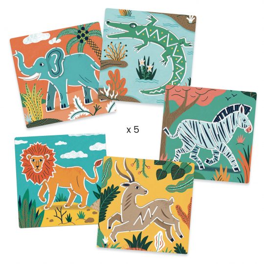 Kit artistico con 5 stencil Wild animals - Djeco