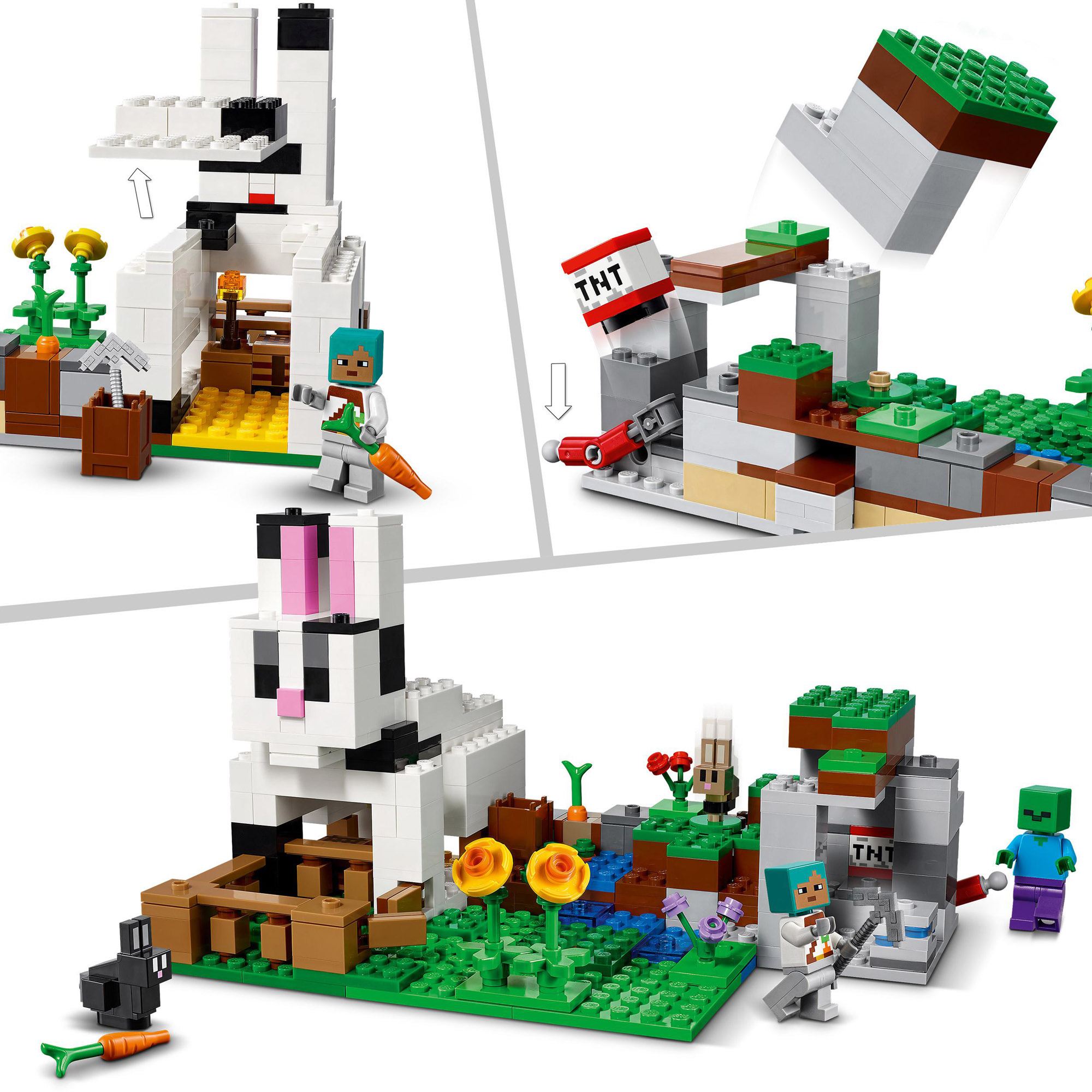 Lego Minecraft il ranch del coniglio, con figure di domatore, zombie e animali, 21181 - LEGO