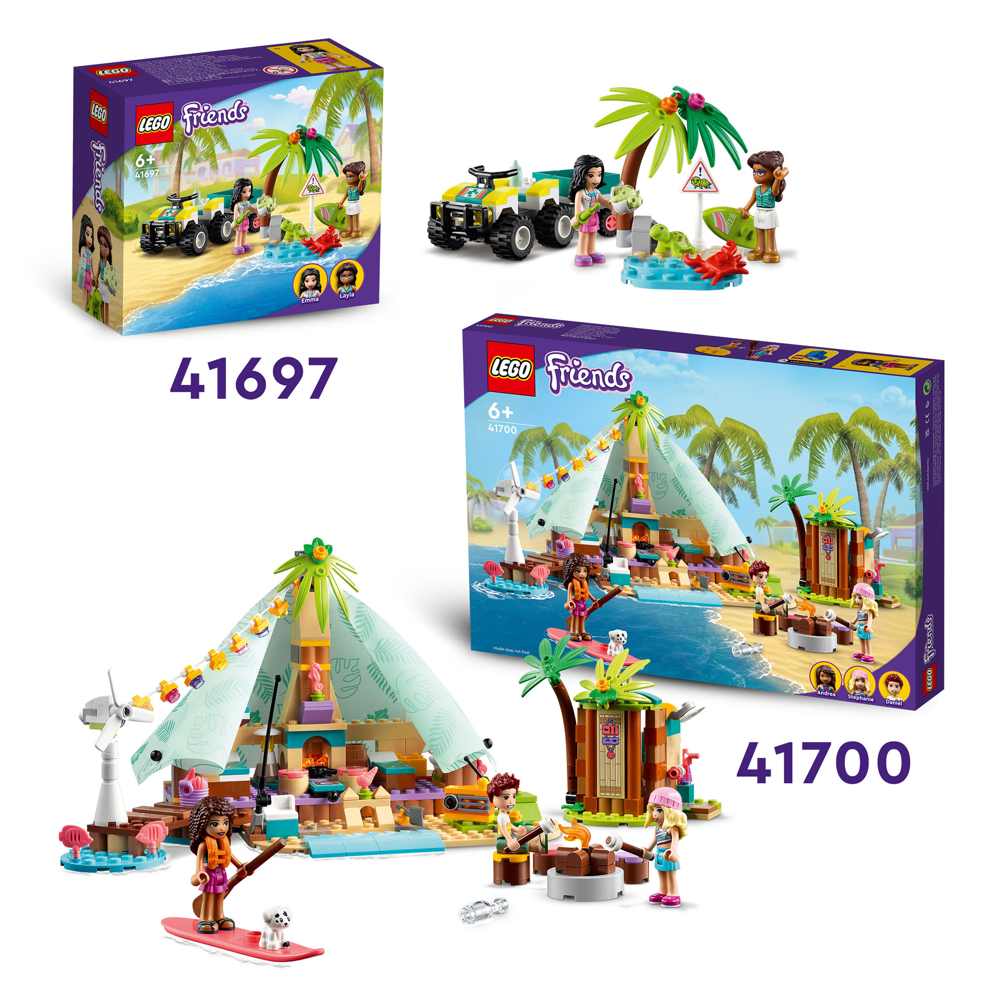 LEGO Friends glamping sulla spiaggia, con 3 mini bamboline e accessori, 41700 - LEGO