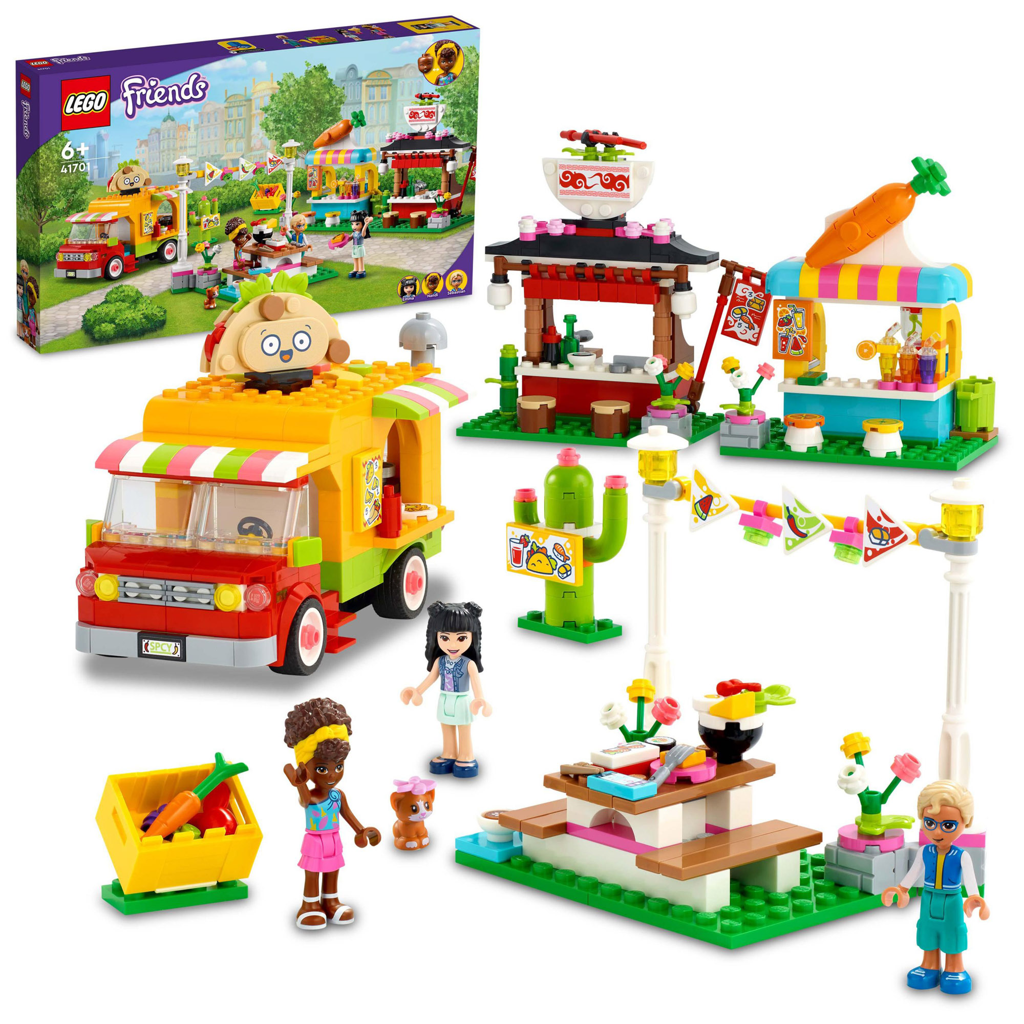 LEGO  friends il mercato dello street food, include camion dei tacos e bar dei frullati, 41701 - LEGO