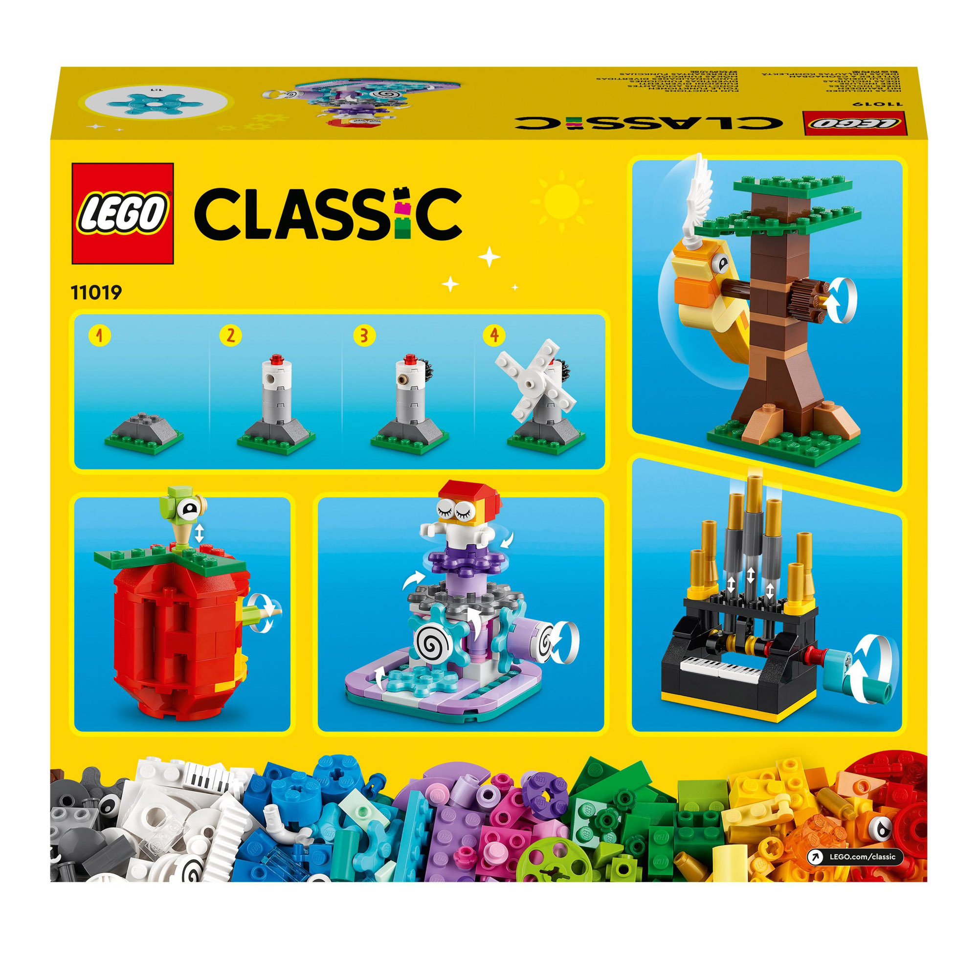 Lego Classic 11019 mattoncini e funzioni, giocattoli creativi, 7 mini costruzioni con meccanismo e ingranaggi - LEGO