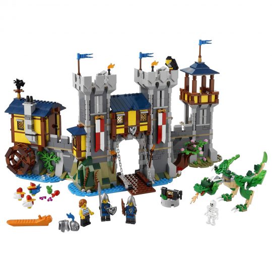 LEGO Creator 3 in 1 Castello Medievale, Torre e Mercato con Catapulta e Drago Giocattolo, Include 3 Minifigure, 31120 - LEGO