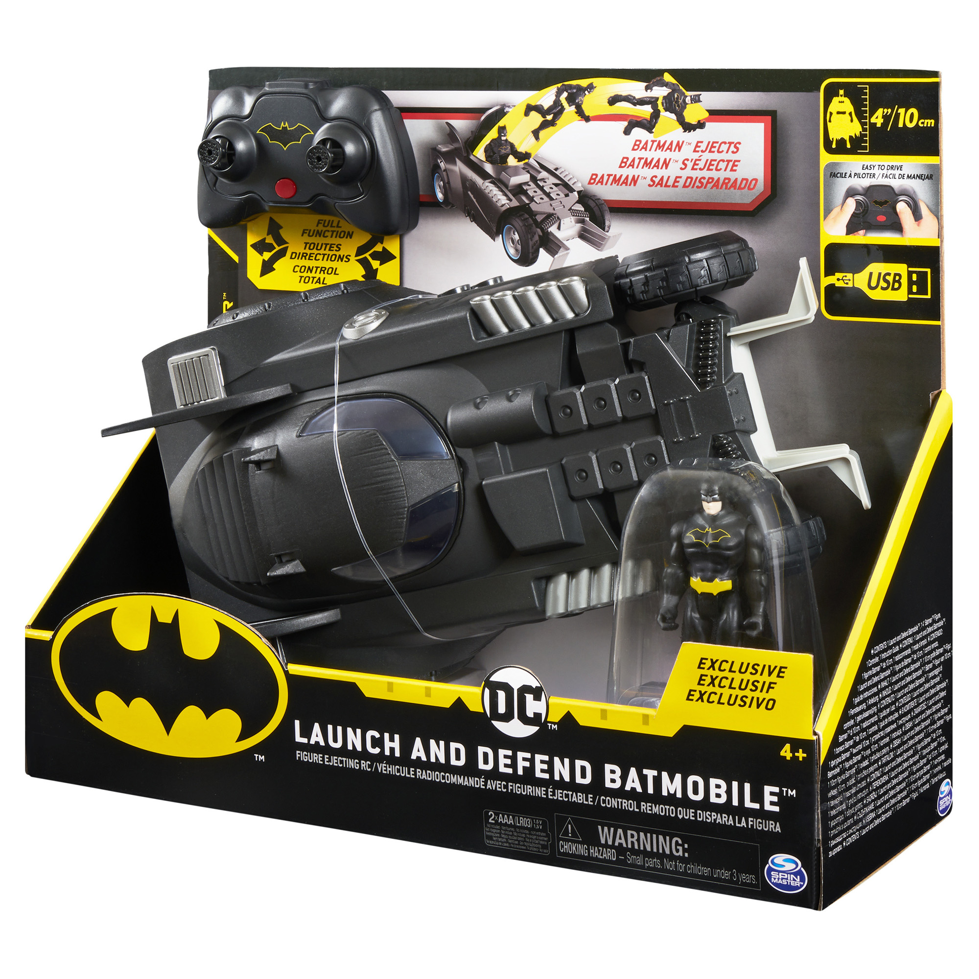 Batmobile Radiocomandata Launch and Defend, con sedile ad espulsione scala 1:16 - DC Comics