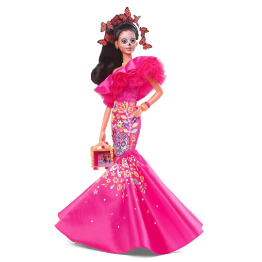 Barbie Dia De Muertos 2023 con con abito rosa arricciato e volto dipinto Calavera - Barbie
