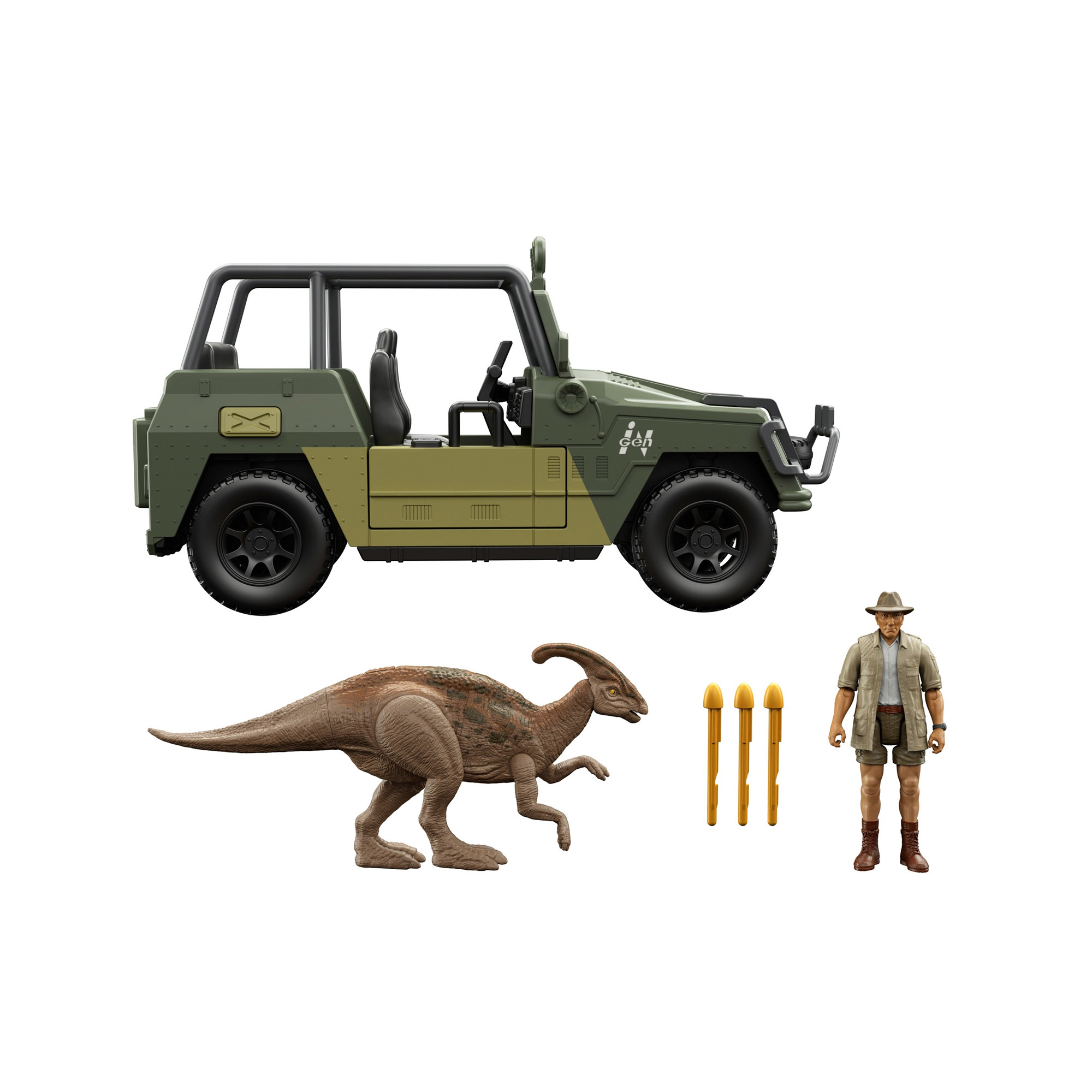 Playset Con Veicolo, Action Figure Di Tembo E Parasaurolophus - Jurassic World