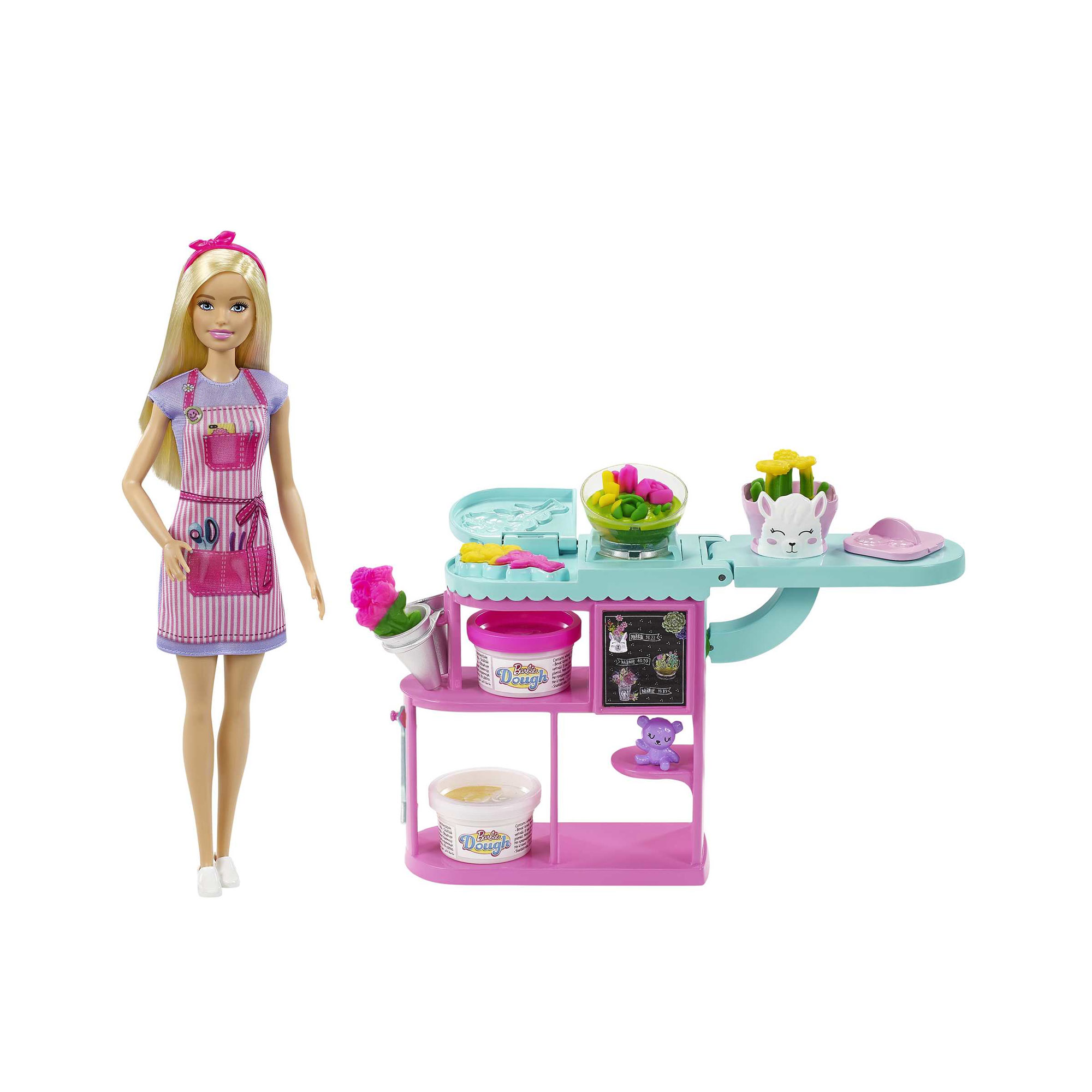 Playset Fiorista Con Barbie Bionda, con accessori e orsacchiotto