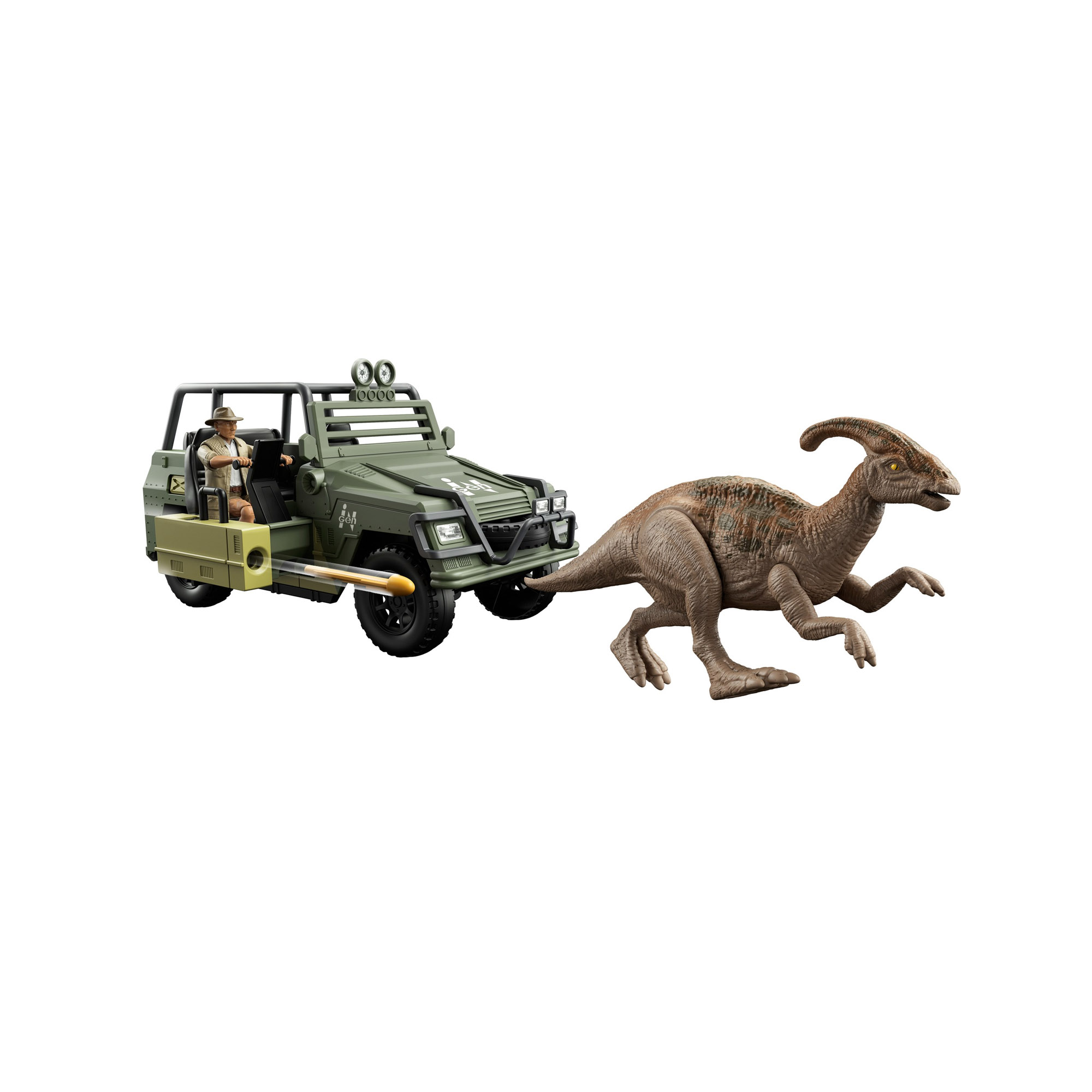 Playset Con Veicolo, Action Figure Di Tembo E Parasaurolophus - Jurassic World