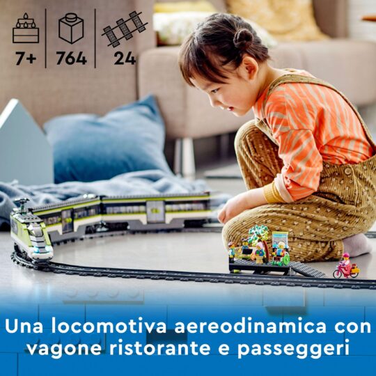 LEGO City 60337 Treno Passeggeri Espresso, con Locomotiva Telecomandata con Luci e Binari - LEGO