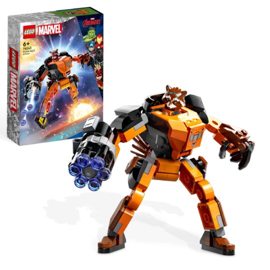 LEGO Marvel 76243 Armatura Mech Rocket, Action Figure Guardiani della Galassia - LEGO, Marvel