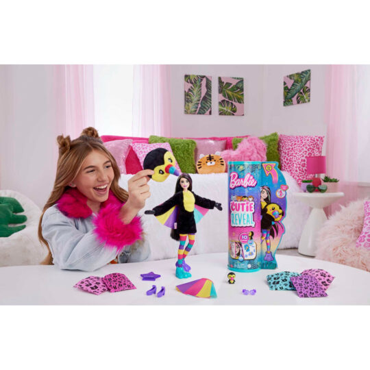 Barbie Cutie Reveal Tucano, Serie Amici della Giungla, Bambola con costume da Tucano di peluche - Barbie