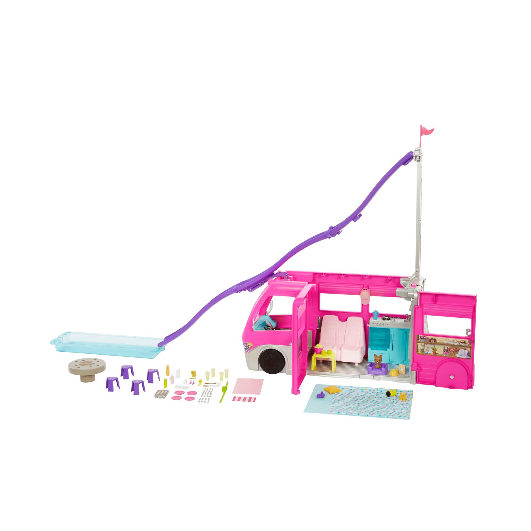 Barbie Camper Dei Sogni Playset con veicolo di 76,2 cm con ruote funzionanti, piscina, scivolo e oltre 60 accessori - Barbie
