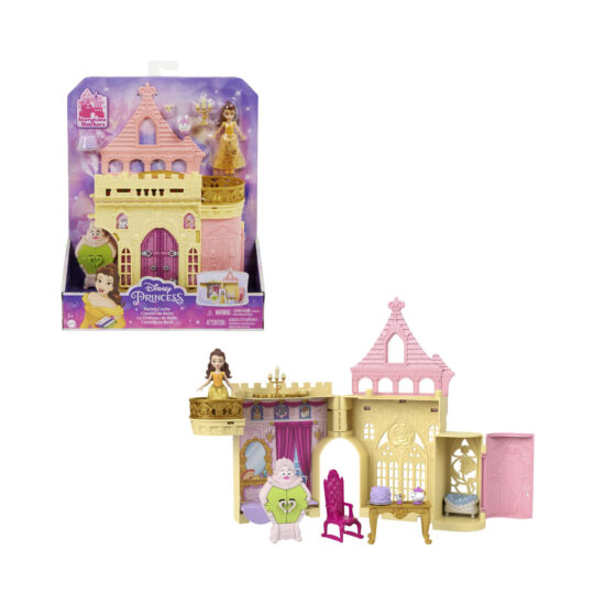 Set Componibili il Castello Di Belle, Playset trasportabile con bambola Belle, 4 amici e accessori, Disney Frozen - Disney