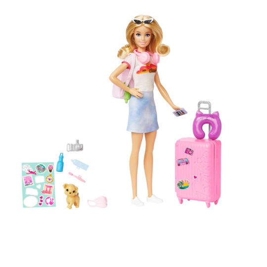 Barbie Set Da Viaggio Malibu, Bambola con cagnolino e valigie con rotelle incluse - Barbie