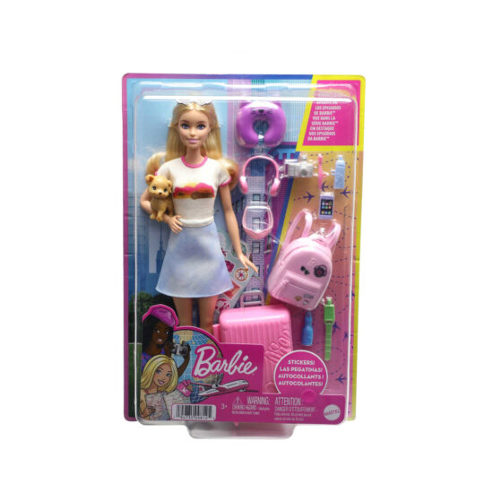 Barbie Set Da Viaggio Malibu, Bambola con cagnolino e valigie con rotelle incluse - Barbie