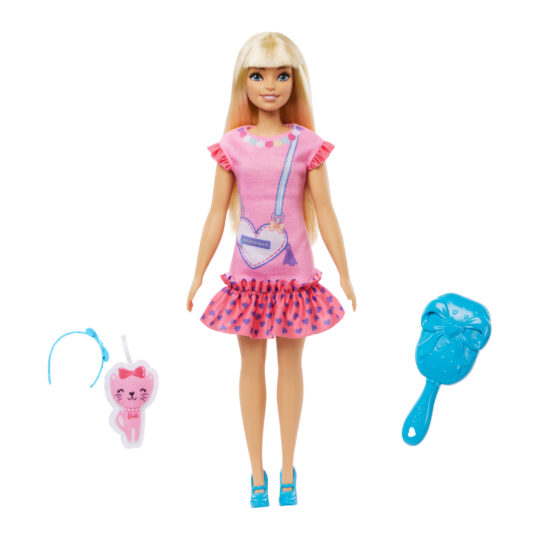 La Mia Prima Barbie, Bambola alta 34 cm  con abito rosa e borsetta a forma di cuore - Barbie