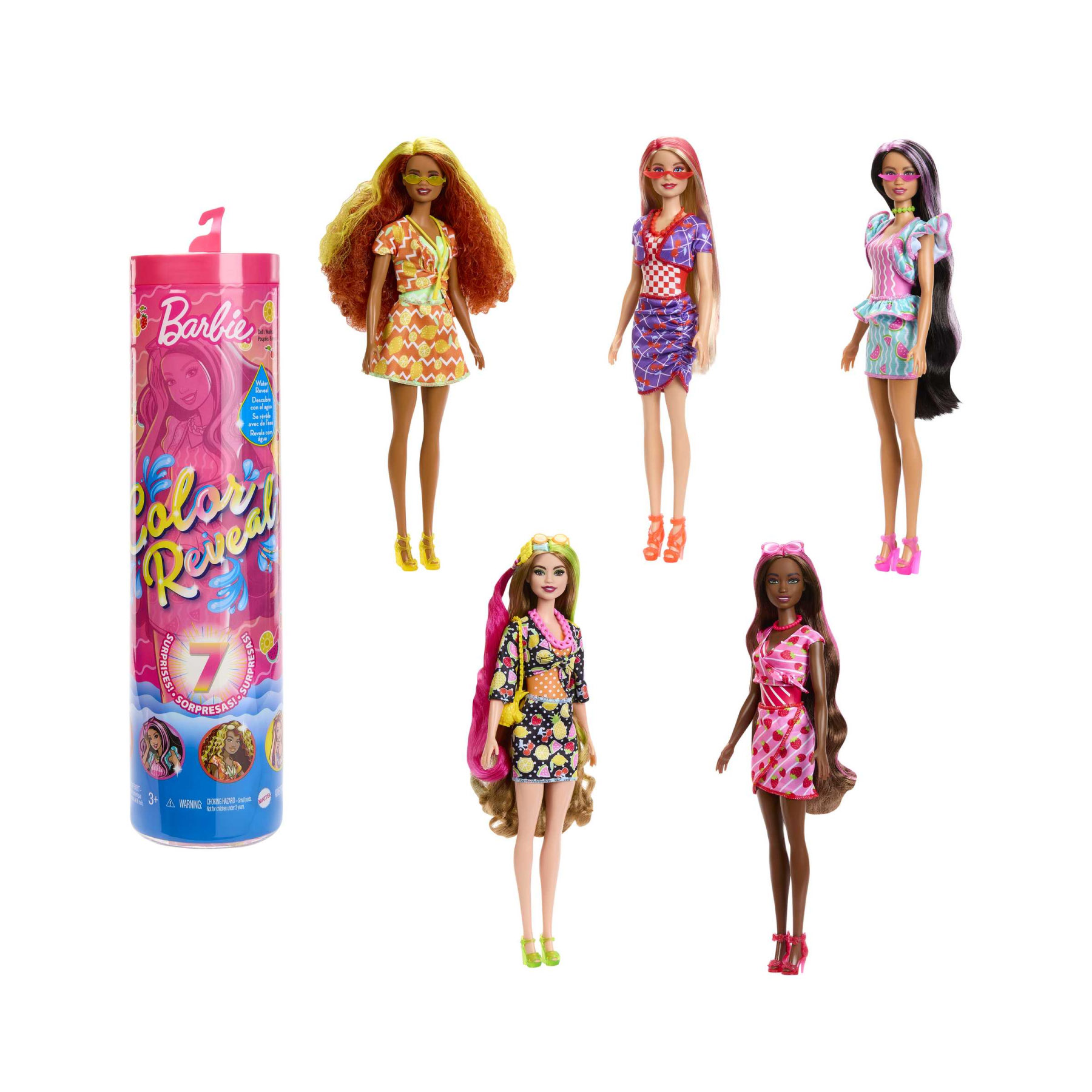 Barbie Color Reveal Serie Dolci Frutti, Bambola profumata con 7