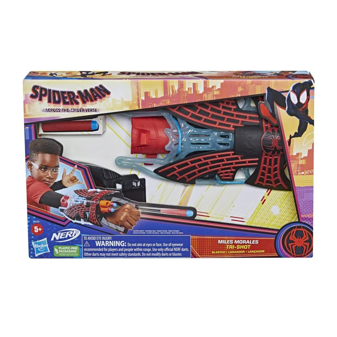 Blaster Tri-Shot, giocattolo Nerf con 3 dardi Spider-Man, Miles Morales - Marvel