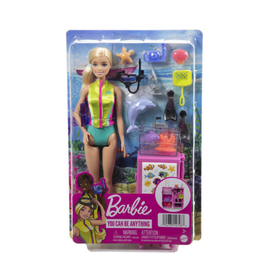 Barbie Biologa Marina, Bambola Bionda e Playset con laboratorio mobile e trolley - Barbie
