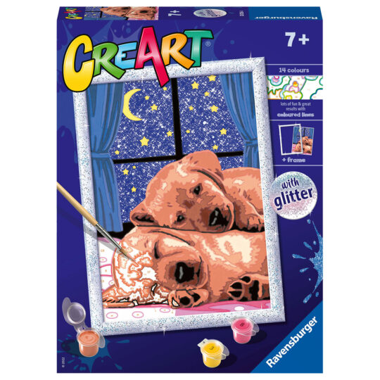 Creart Coppia Di Cagnolini, Serie D, Kit per dipingere con i numeri - Creart