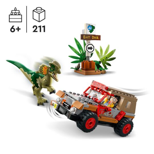 LEGO Jurassic Park 76958 L’Agguato Del Dilofosauro, con Jeep, Collezione 30° Anniversario - Jurassic World, LEGO