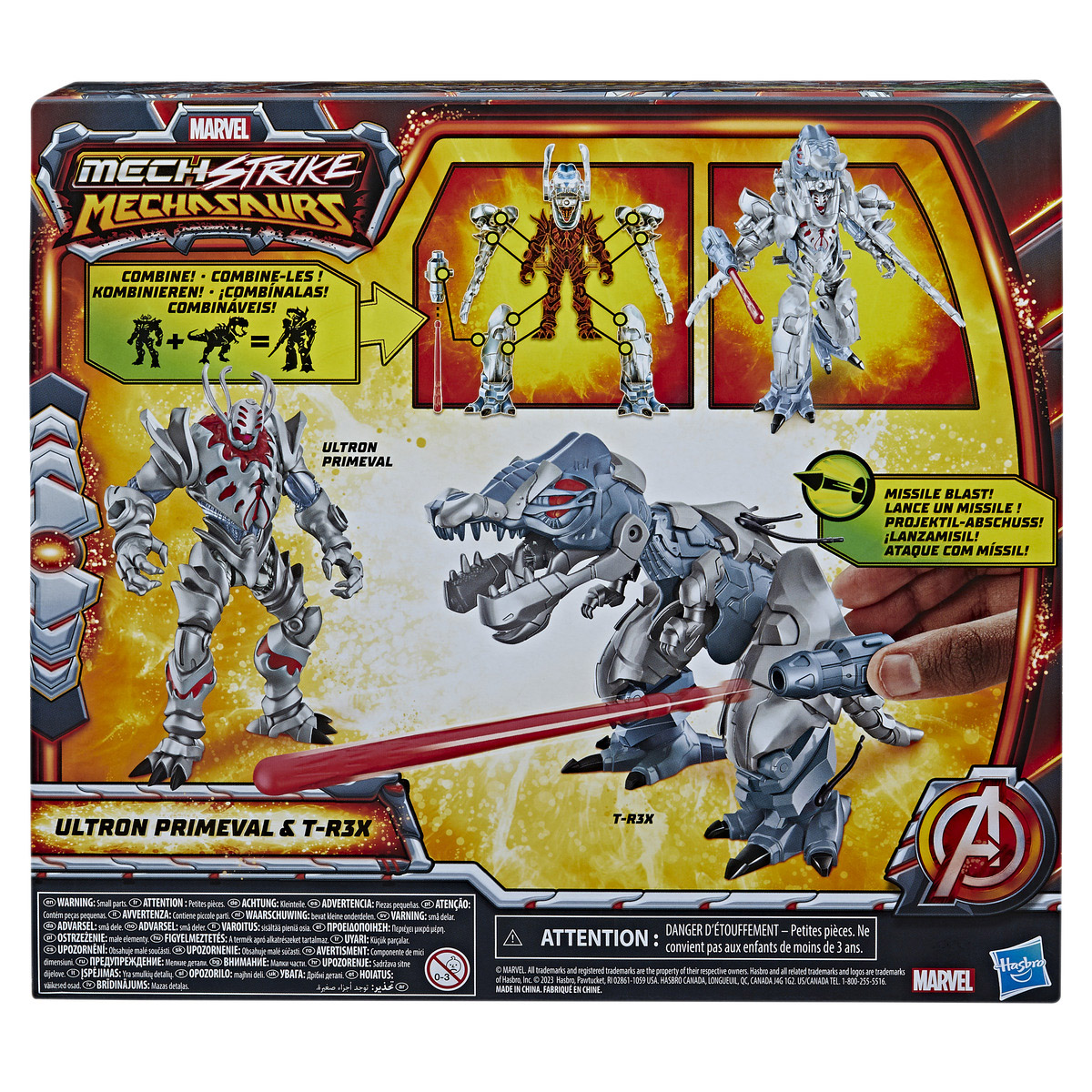 Action figure Ultron Primeval con T-R3X, Marvel Mech Strike Mechasaurs - Marvel