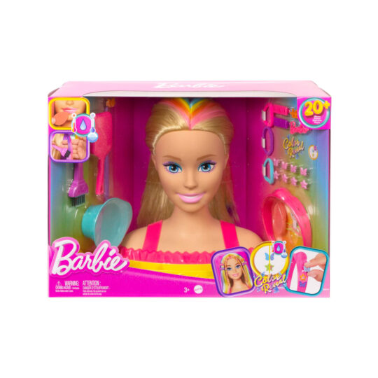 Barbie Super Chioma Hairstyle, testa pettinabile con capelli biondi e ciocche fluo - Barbie